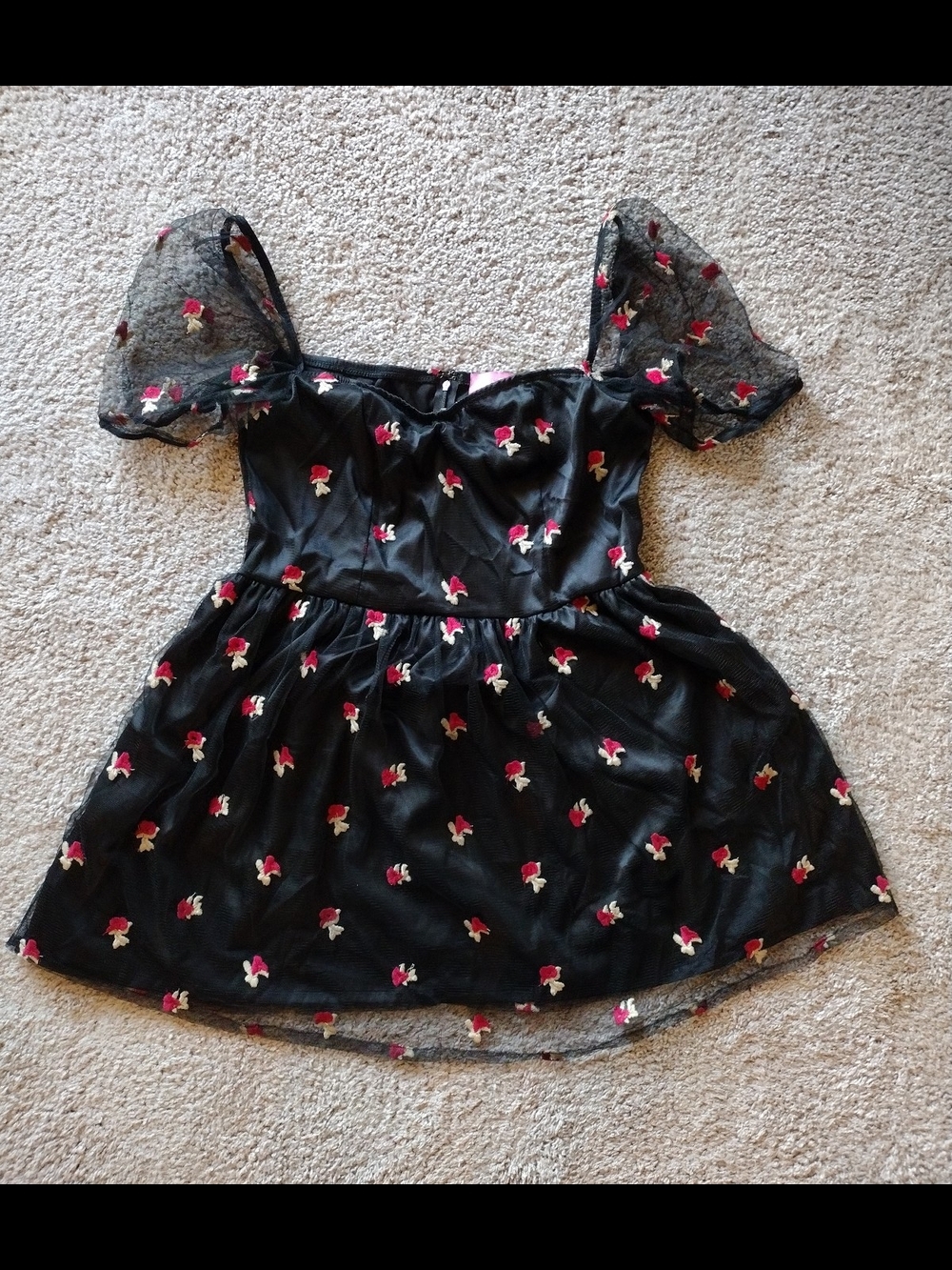 Sugar Thrillz Black Mesh Dress with and Floral Embroidery